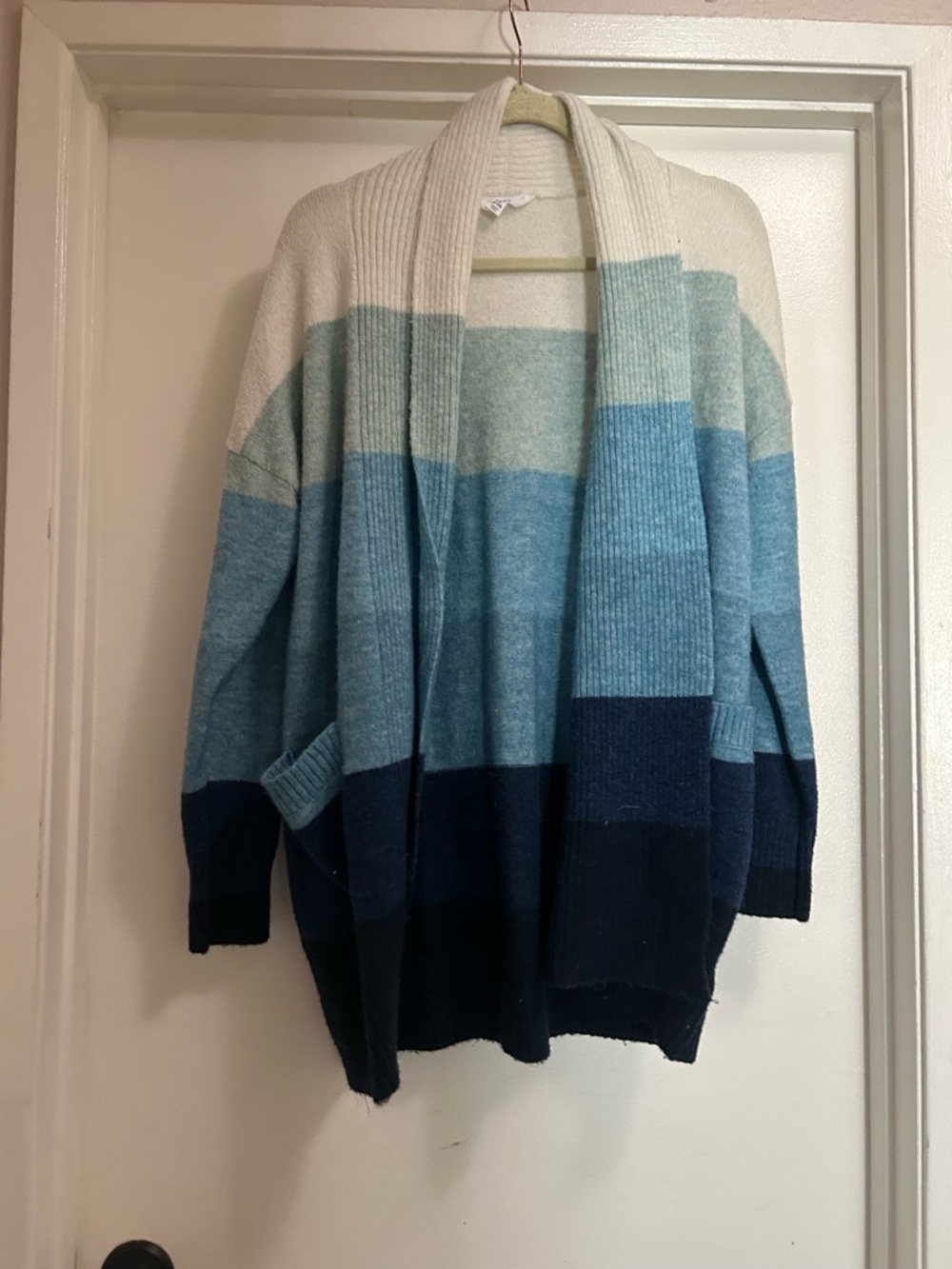 NWOT Time and Tru Blue Gradient Striped Open-Front Cardigan